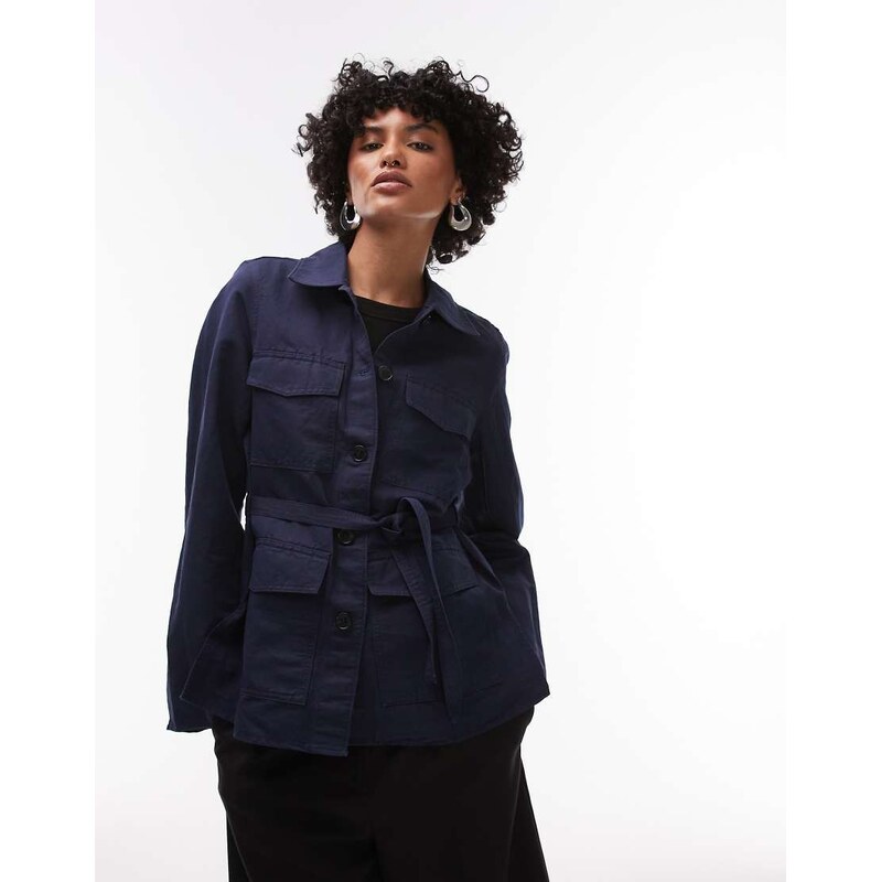 ARKET linen mix shacket in rinse wash indigo with contrast thread 105762494