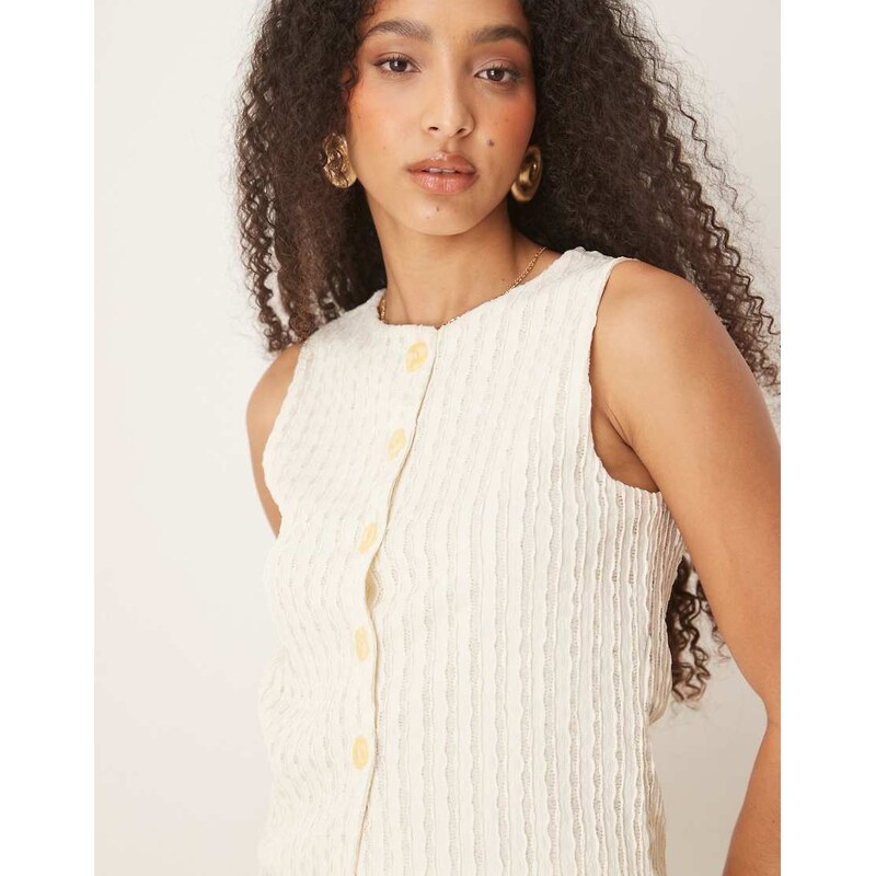 ASOS DESIGN co-ord textured semi sheer crochet waistcoat top in cream 106641601