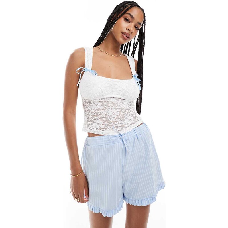 Miss Selfridge lace bow detail floral corset top in white 106025593