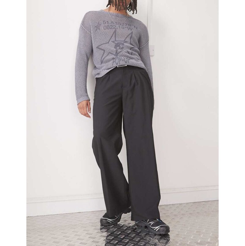 COLLUSION relaxed wide leg tailored trousers in black