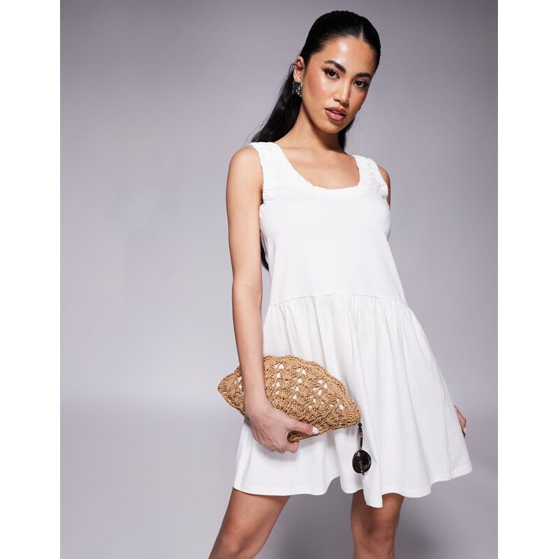 ASOS DESIGN ruched scoop smock mini dress in off white