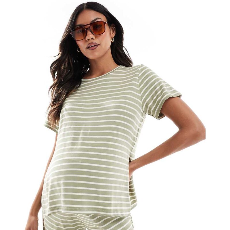 Mama.licious Mamalicious Maternity t-shirt co-ord in khaki stripe 115718659