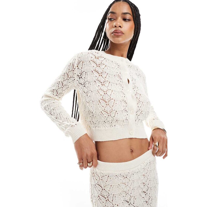 Miss Selfridge knitted crotchet cardigan co ord in cream-White 105762574