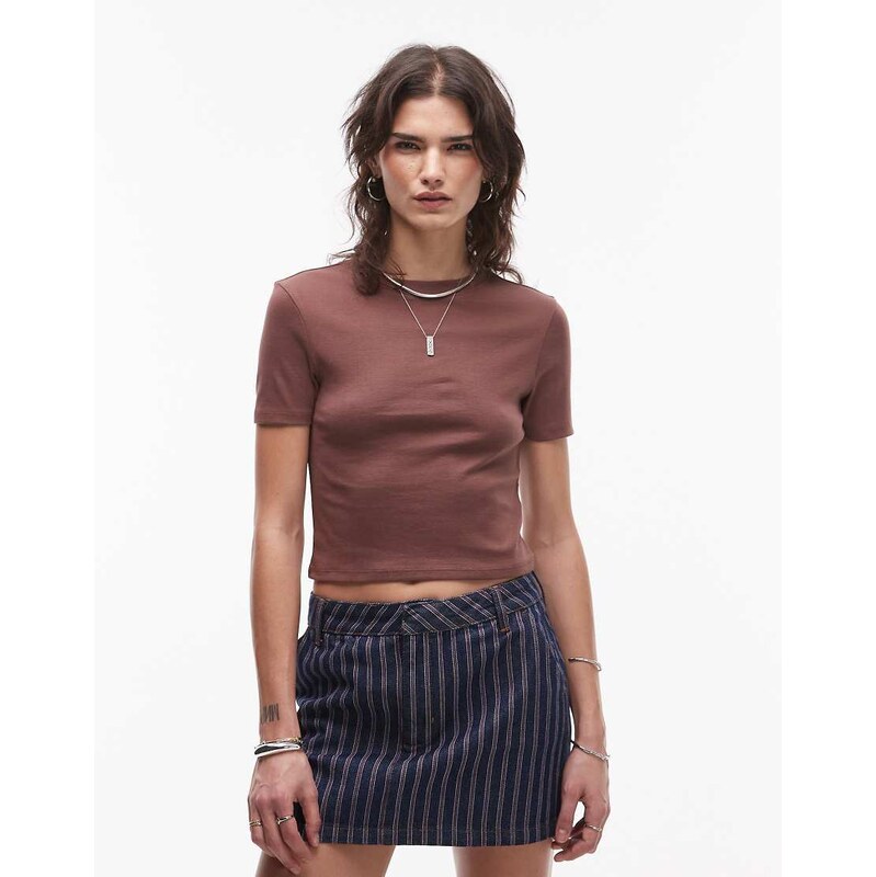 Topshop shrunken everyday tee in chocolate-Brown 105762623