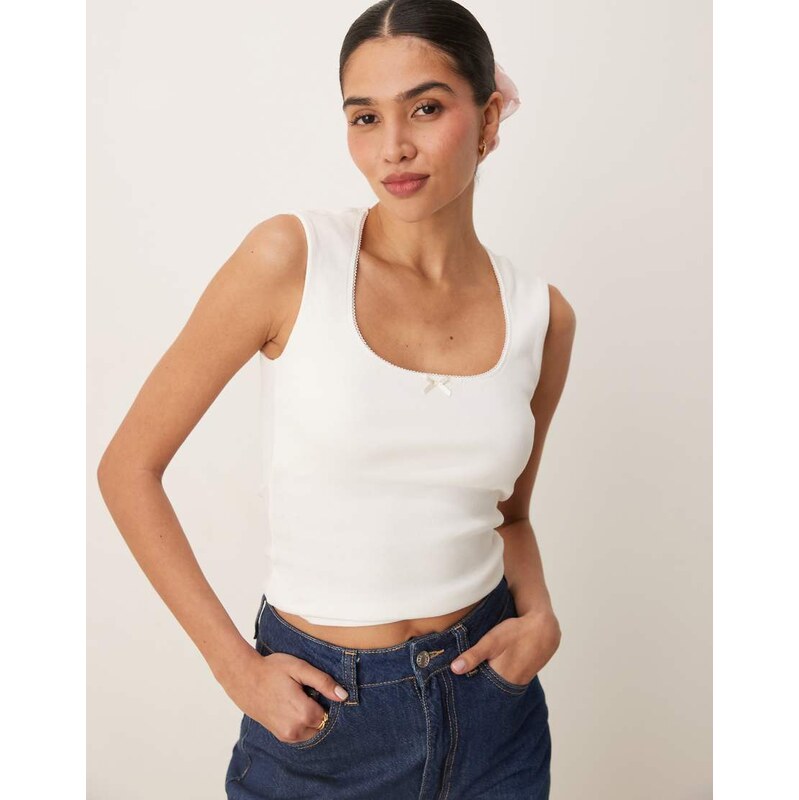 Gina Tricot embroidered edge cotton vest in white 115487287