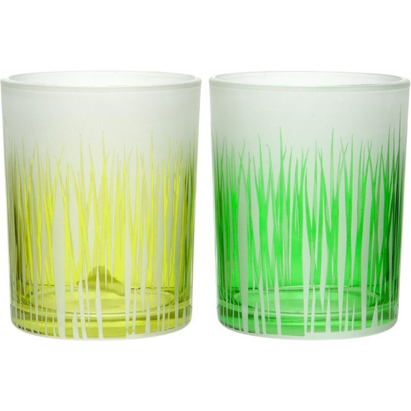 J-Line Sada 2ks svícnů Grass Glass, 10 x 13 cm