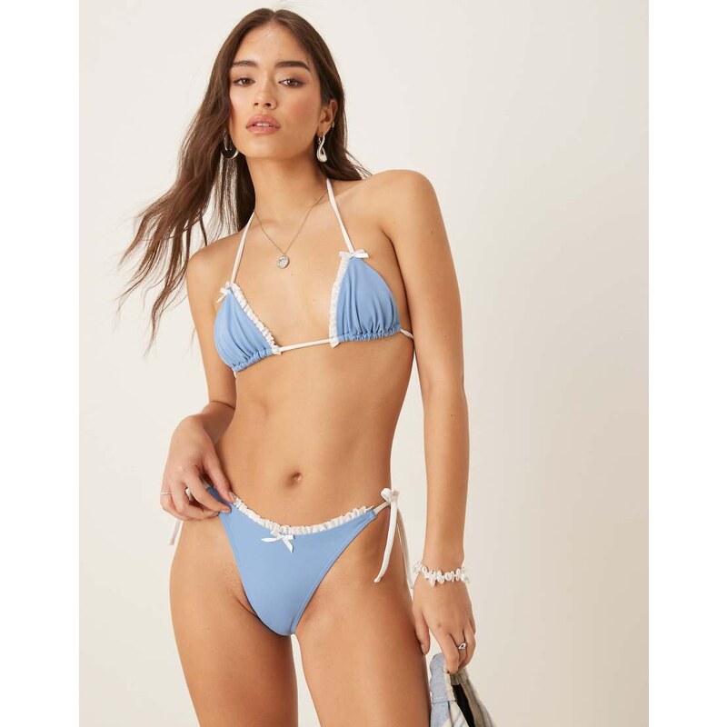 ASOS DESIGN Imogen with white frill tie side bikini bottom in dusty 105767993
