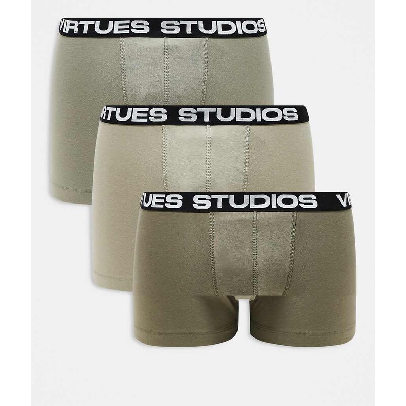 ASOS DESIGN 3 pack trunk with printed waistband in khaki - KHAKI-Green 105768062