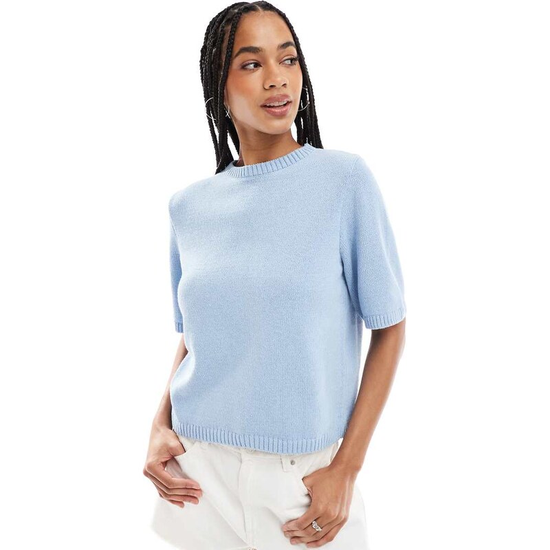 ASOS DESIGN knitted half sleeve top in light blue 105795602
