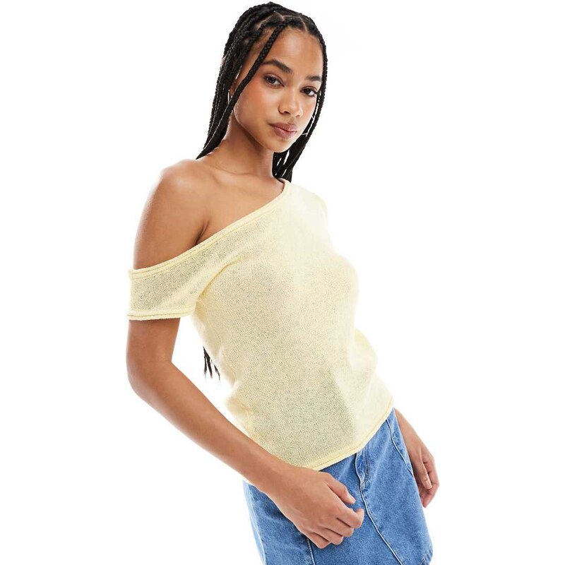 ASOS DESIGN knitted one shoulder top in buttermilk yellow 105795613