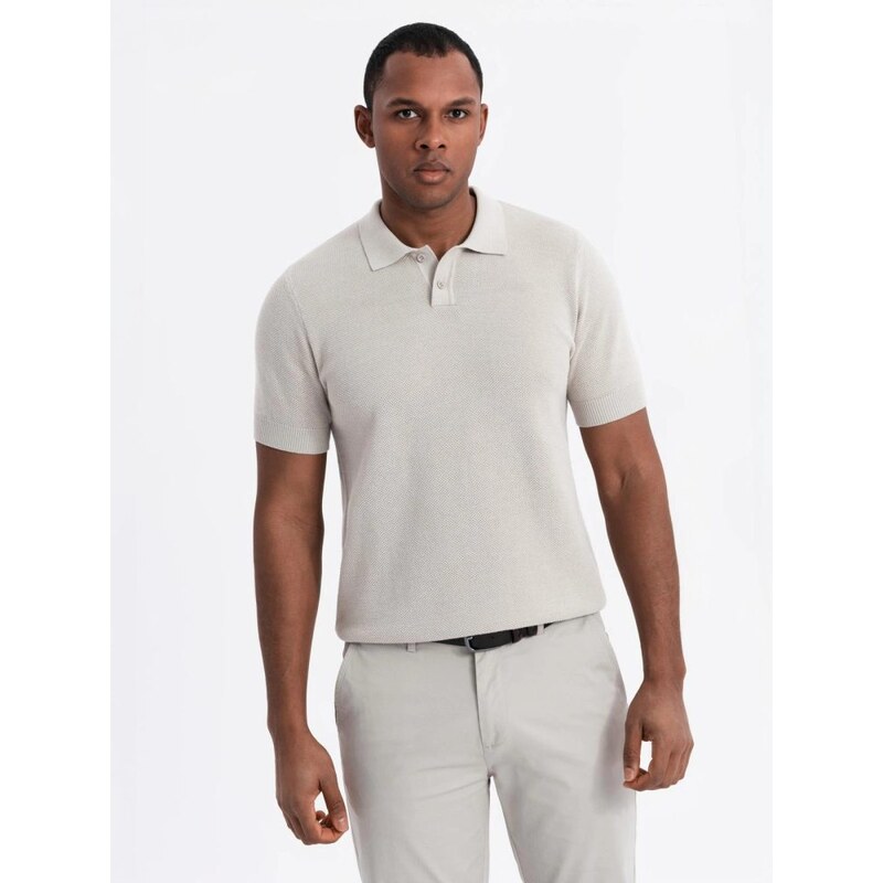 Ombre Clothing Pánská béžová polokošile V6 POSS-0117
