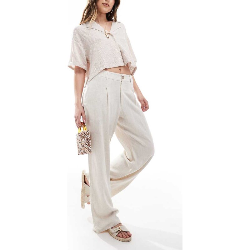 Miss Selfridge linen blend tailored wide leg trousers in stone