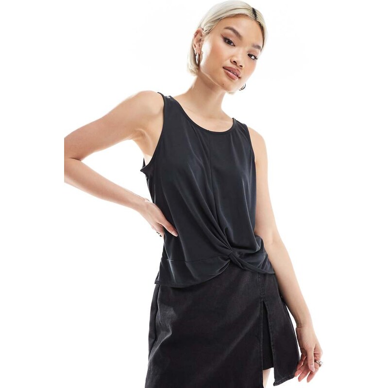 Pieces soft lightweight twist front tank top in black