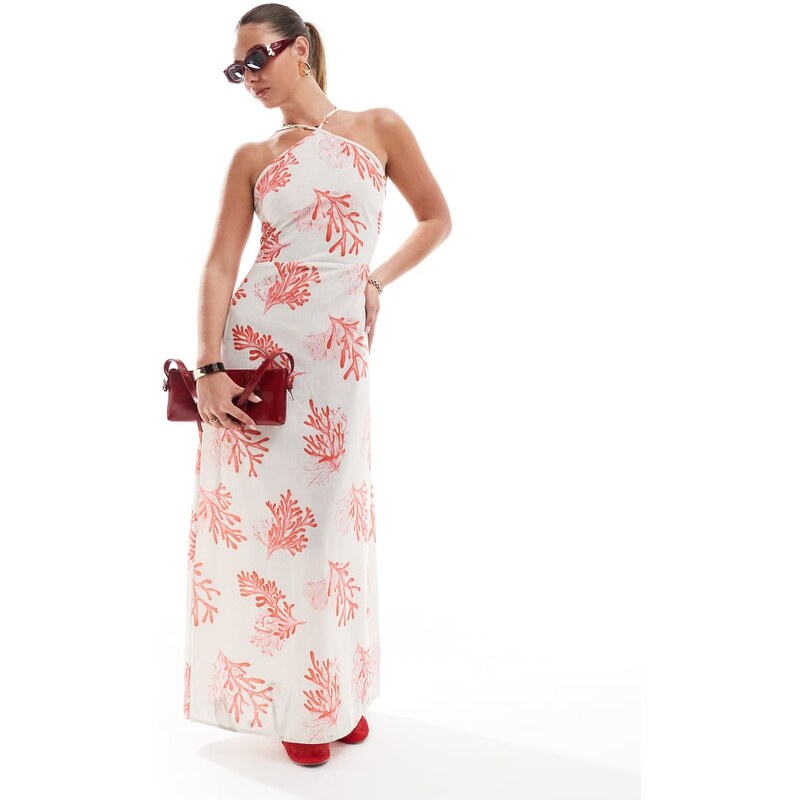 Vero Moda halter maxi dress in coral print-Multi