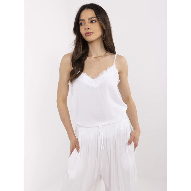 BASIC Bílý viskózový dámský top s krajkou -white Bílá 105829614