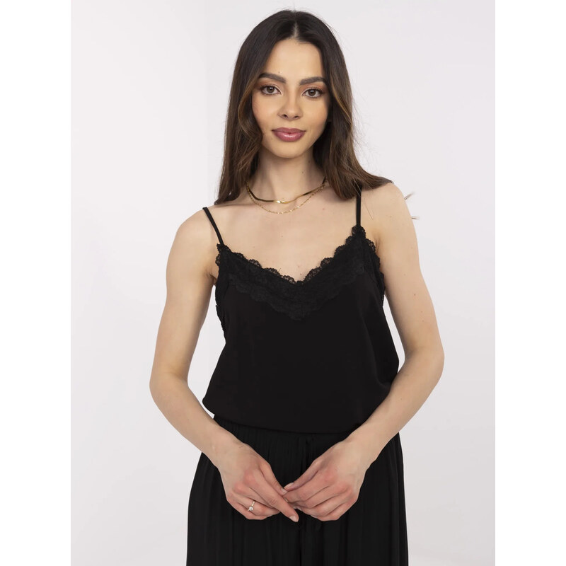 BASIC Černý viskózový dámský top s krajkou -black Černá 105829615