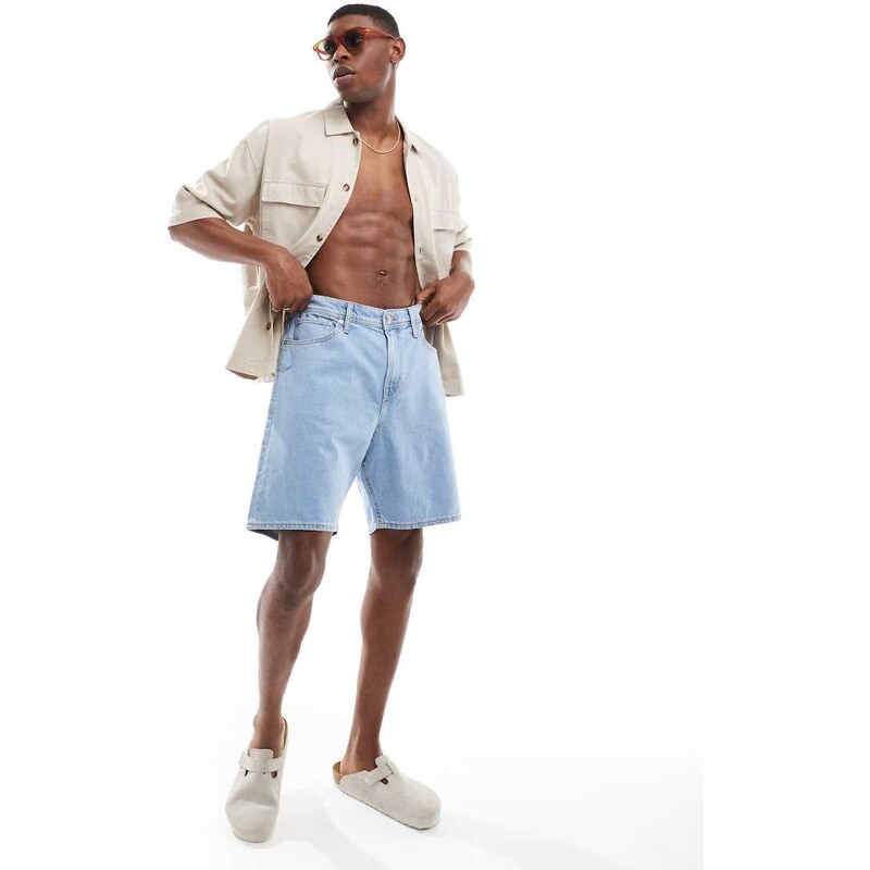 JJ Rebel loose fit denim shorts in light blue wash