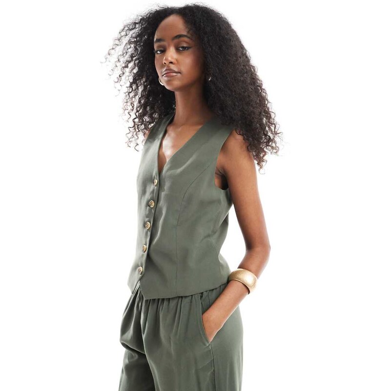ONLY tailored twill waistcoat co-ord in khaki-Green 105788572