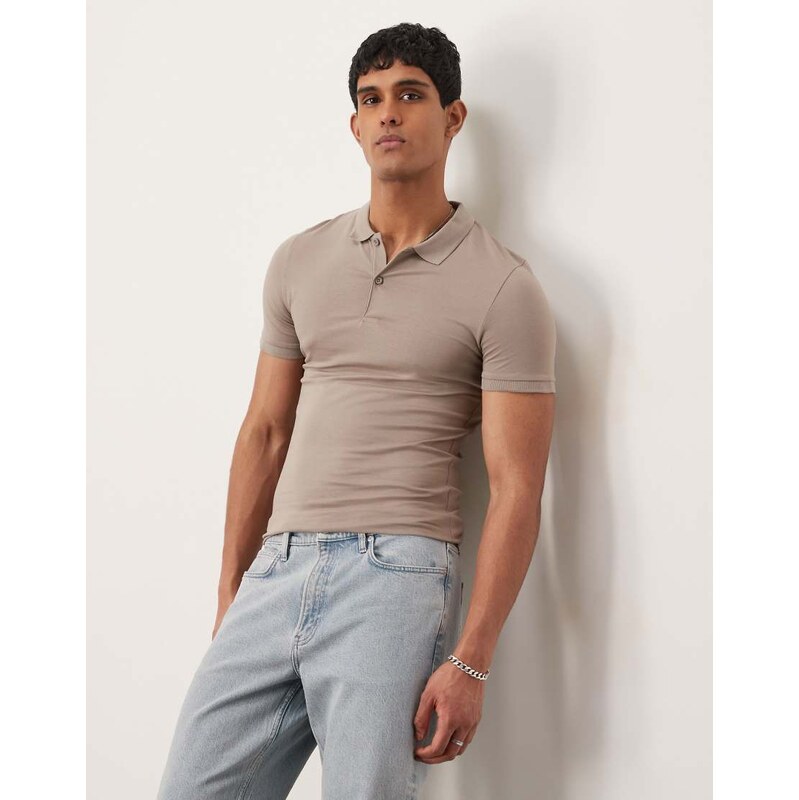 ASOS DESIGN Essentials muscle fit polo in stone-Neutral