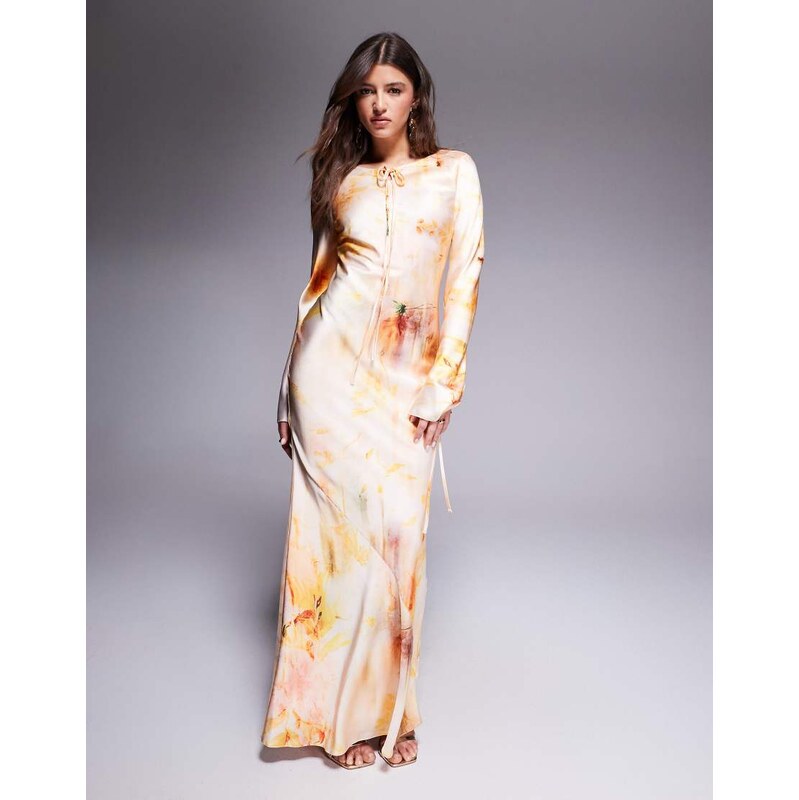 Daska satin maxi dress in floral abstract print-Multi 115585016