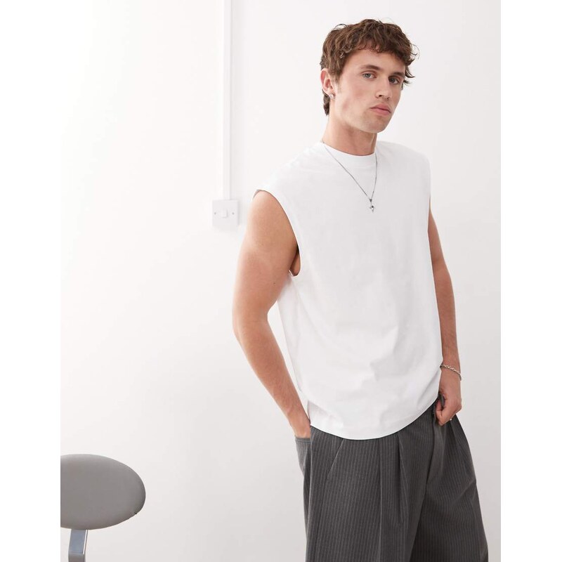 Weekday oversized sleeveless t-shirt in white
