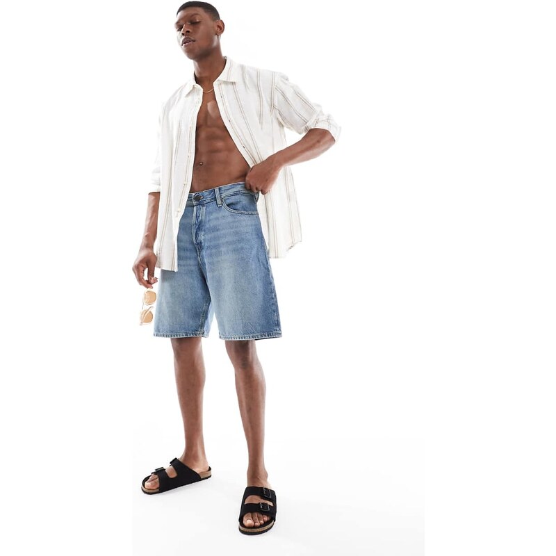 Jack & Jones tony loose fit denim short in light blue wash