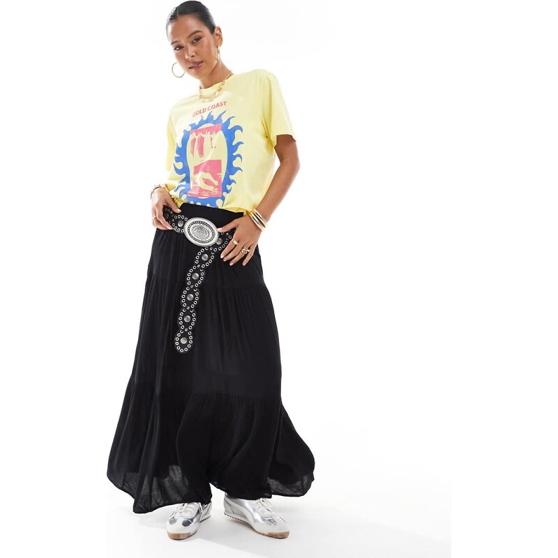 Stradivarius boho midi skirt in black 106821117