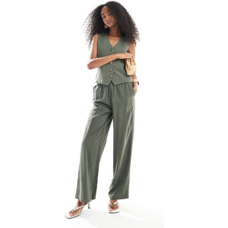 ONLY tailored twill pull on trousers co-ord in khaki-Green 105795474