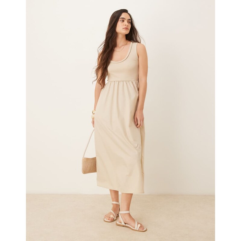 Threadbare scoop neck maxi dress in taupe-Neutral 105795574