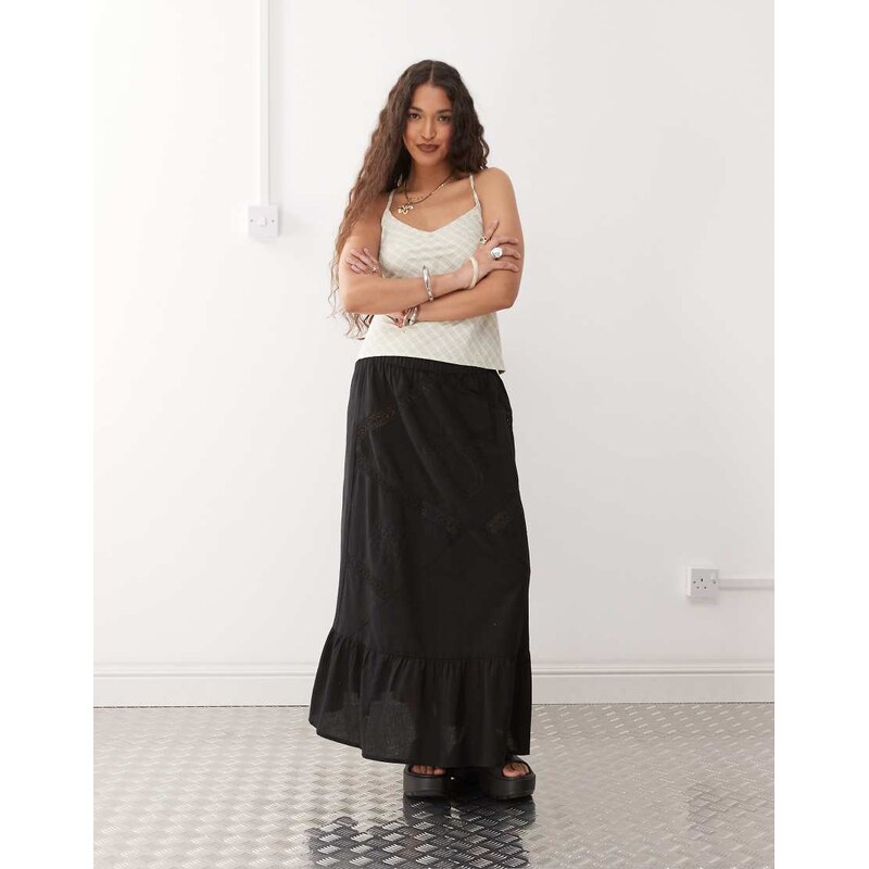 COLLUSION western broidery maxi skirt in black