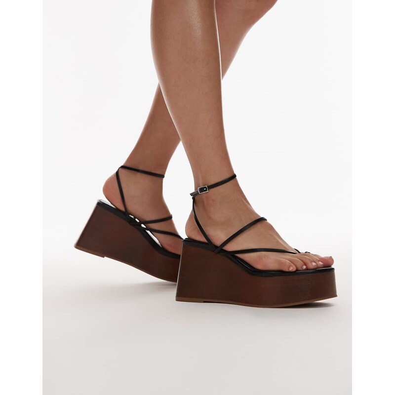 Topshop Hallie strappy wedge in black
