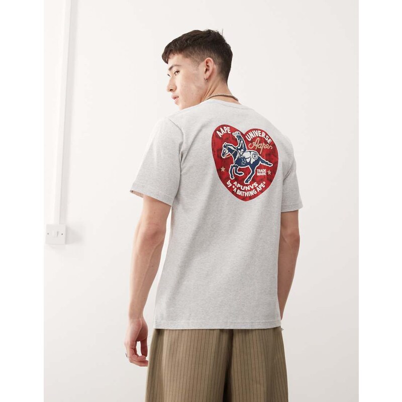 Aape by A Bathing Ape heart back print logo t-shirt in grey marl 106022398