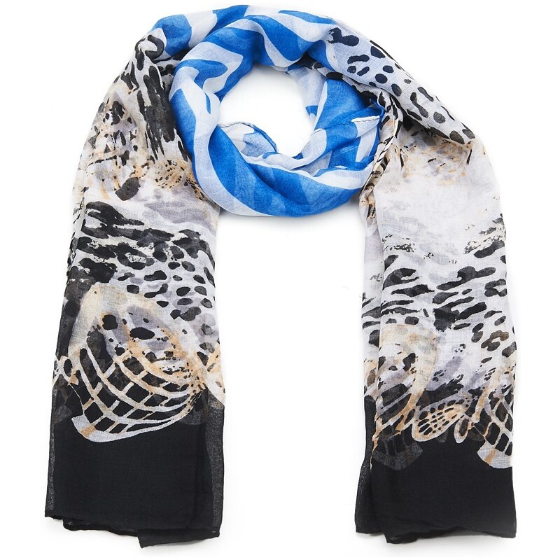 Šátek na krk s motivem zebry a leopardím vzorem, INTRIGUE modrá Není skladem