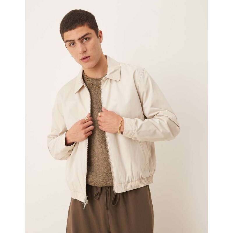 Abercrombie & Fitch cropped harrington jacket in tan-Brown 105795489