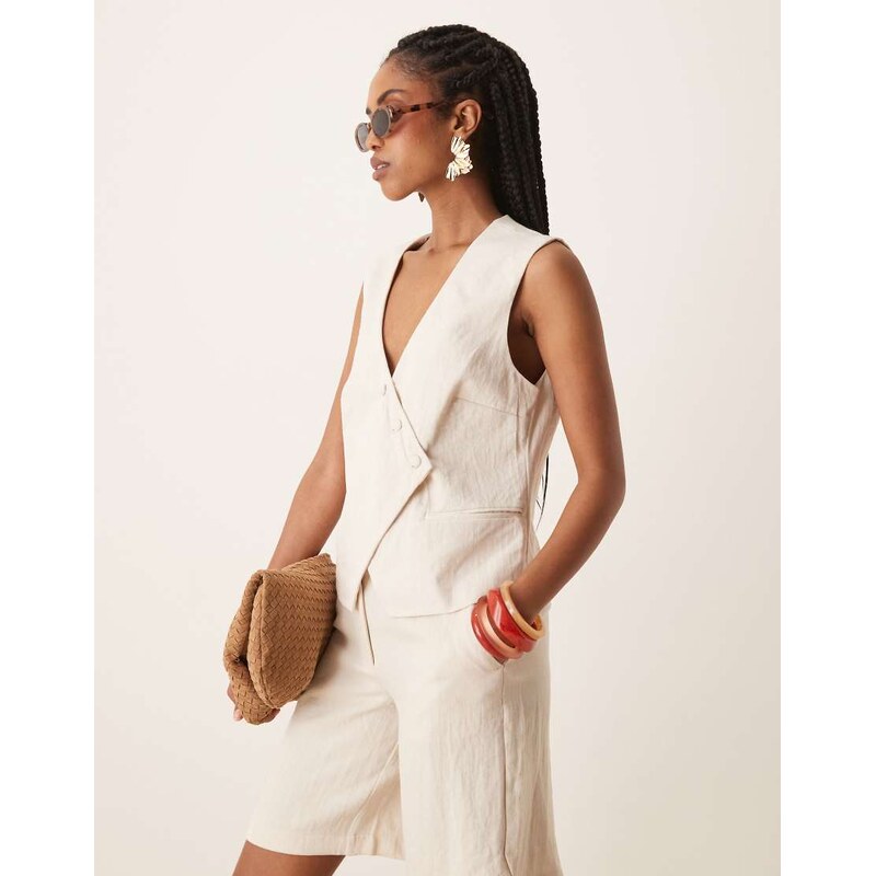Vila tailored asymmetrical placket detail waistcoat co-ord in birch 105795533