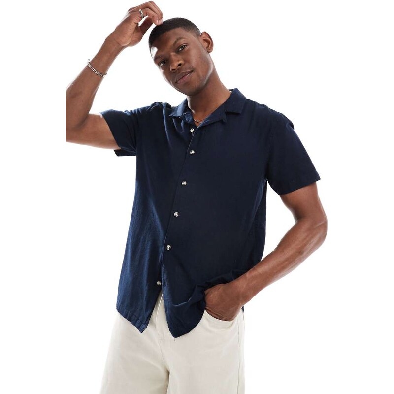 Brave Soul short sleeve cotton shirt in navy