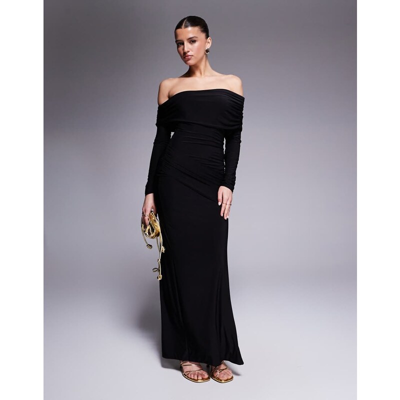 Missyempire double sculpted slinky asymmetric fold over shoulder drape 106023194