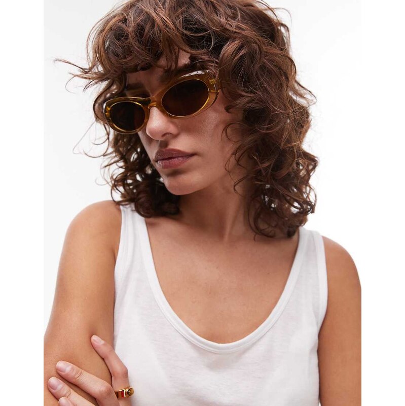 Mango slim oval sunglasses in yellow 105795729