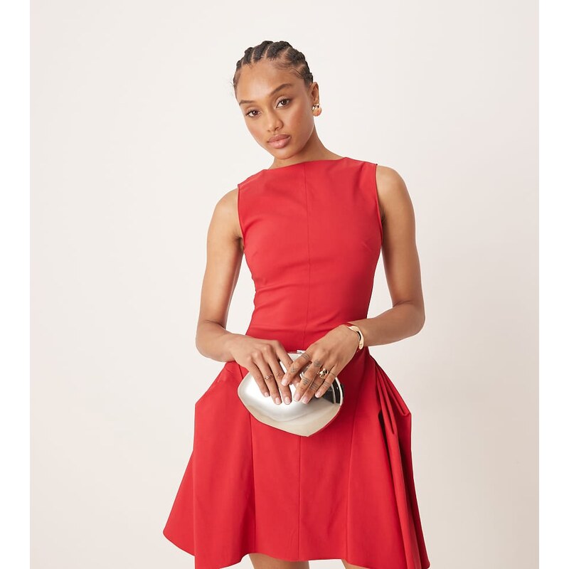 ASOS Tall ASOS DESIGN Tall bengaline high neck pleated hip detail mini 105829169