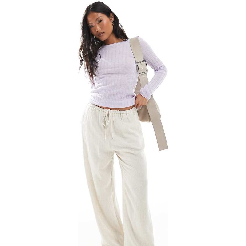 Miss Selfridge Petite linen blend drawstring waist wide leg