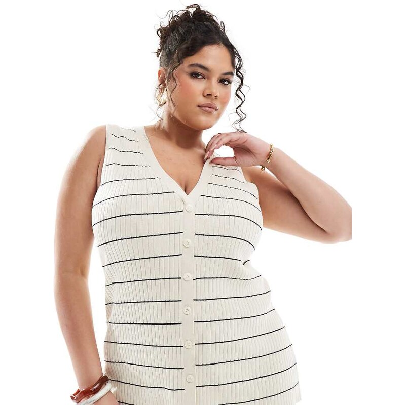 Pretty Lavish Curve stripe knit waistcoat co-ord in cream & black 105903800
