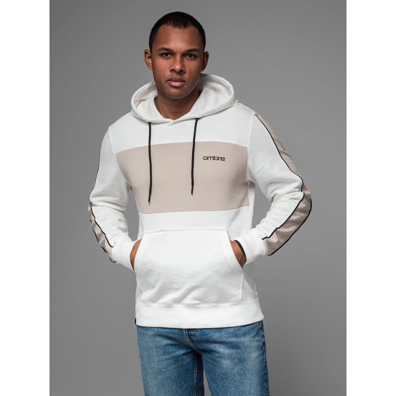Ombre Clothing Nadčasová bílá pánská mikina V1 SSNZ-0225