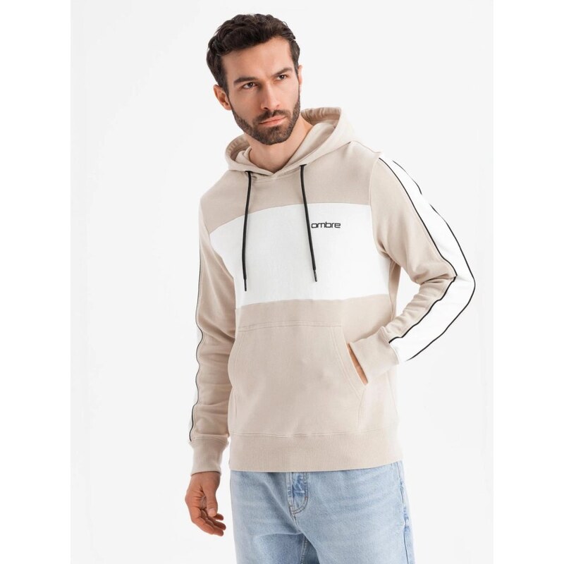 Ombre Clothing Nadčasová béžová pánská mikina V2 SSNZ-0225