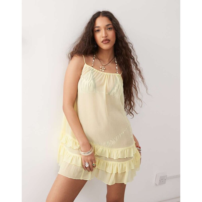COLLUSION mesh dress in yellow 113730846