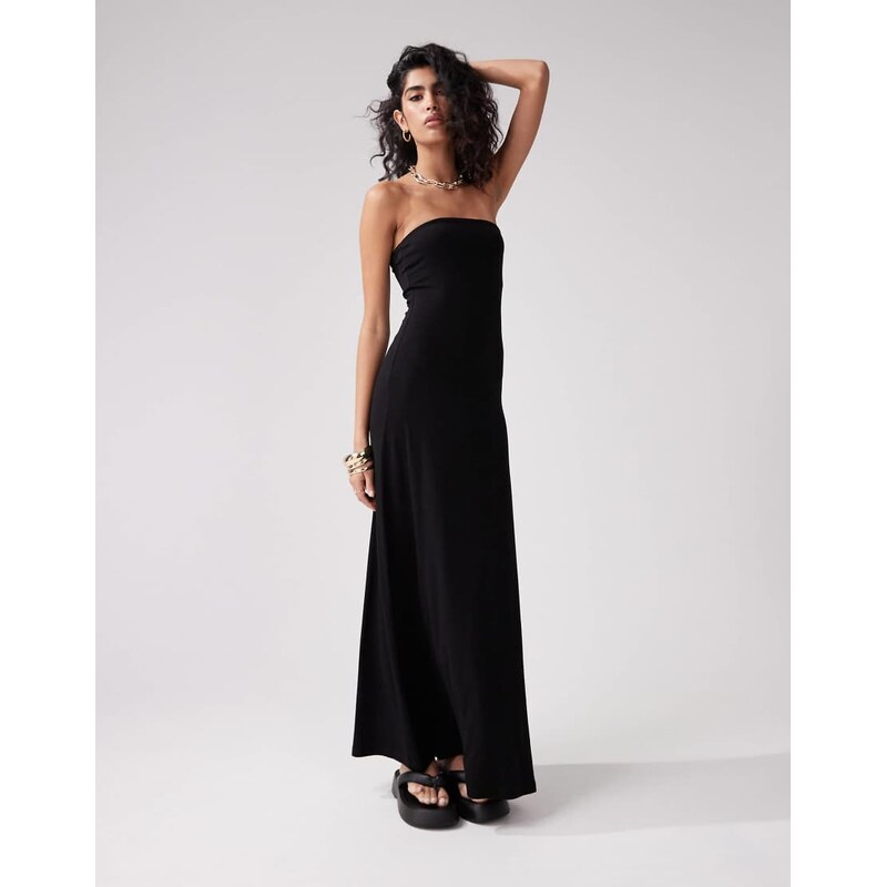 ASOS DESIGN maxi dress bandeau with full hem in black - BLACK