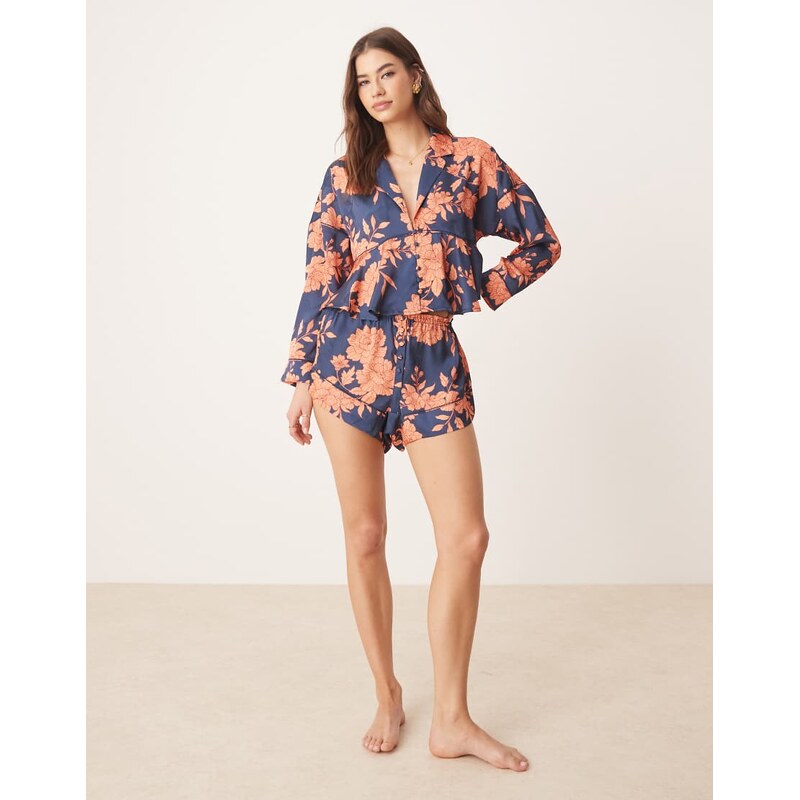 Free People beauty sleep pyjama set in navy floral combo-Multi 105809828