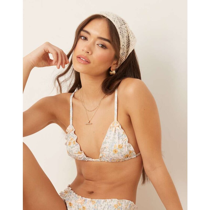ASOS DESIGN Vintage floral scrunch triangle bikini top-Multi 105809849