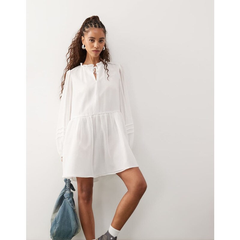 Reclaimed Vintage western mini smock dress with tie front collar in 105809879