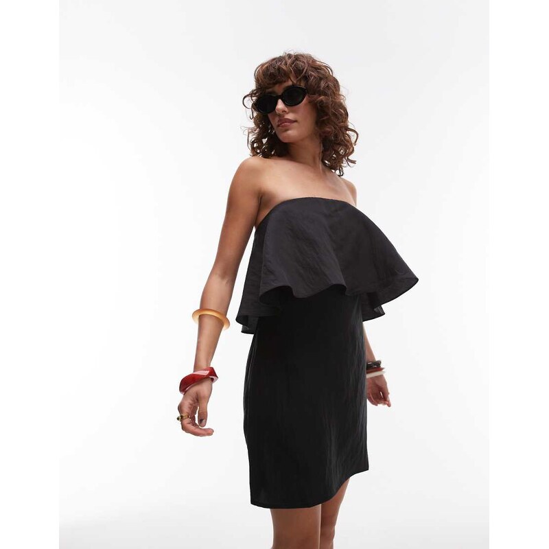 Mango frill overlay mini dress with detachable strap in black 105809887