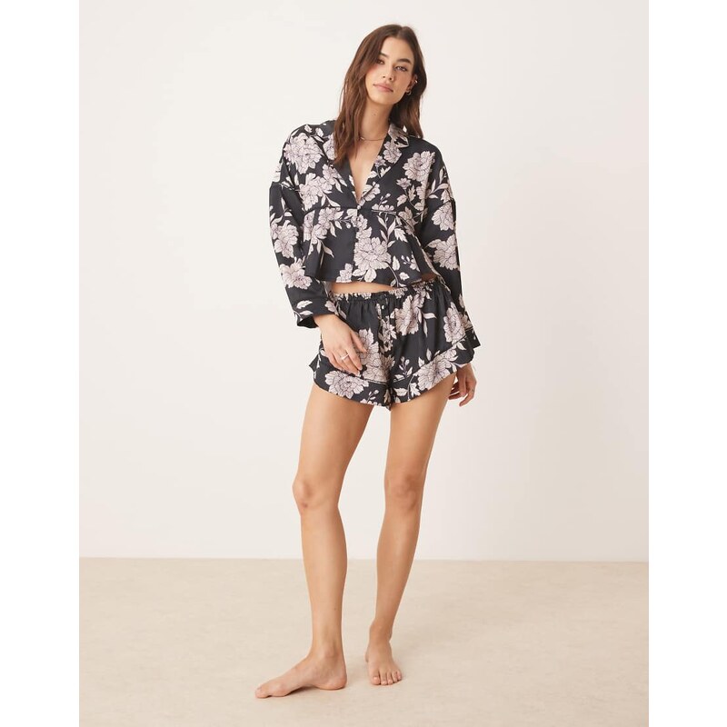 Free People beauty sleep pyjama set in black lilac dusk combo-Multi 105809939